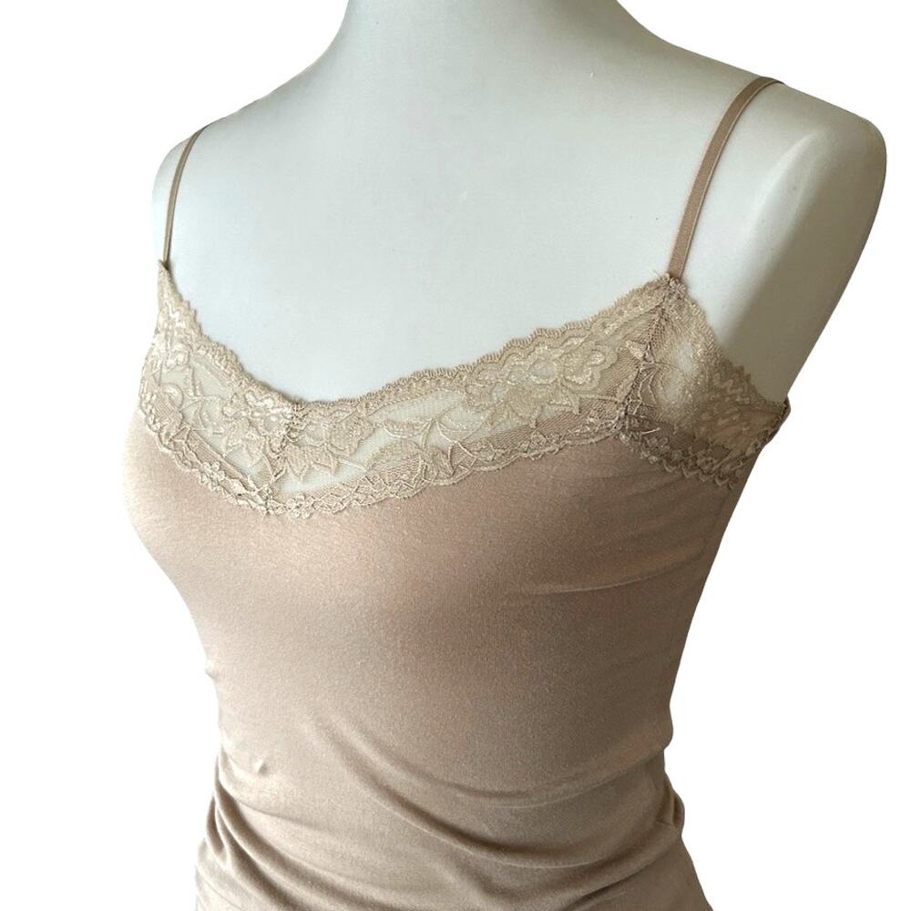 VTG Bozzolo Y2K Lace Trim Longline Camisole Light Taupe S